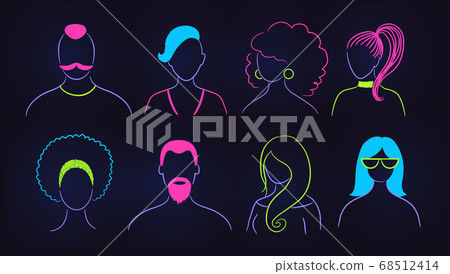 Set of neon profile pictures faceless avatars Set of neon profile pictures faceless avatars 68512414
