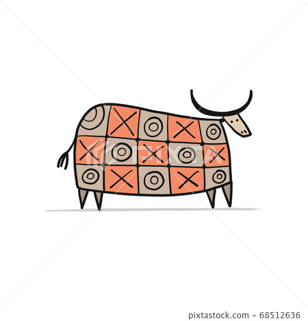 Funny sketch bull. Lunar horoscope sign. Happy new year 2021. Bull, ox, cow. Template for your design - poster, card, invitation Funny sketch bull. Lunar horoscope sign. Happy new year 2021. Bull, ox, cow. Template for your design - poster, card, invitation 68512636