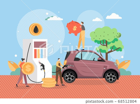 Filling station, tiny characters refueling car, vector flat illustration Filling station, tiny characters refueling car, vector flat illustration 68512804