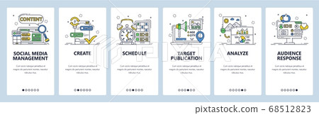 Social media management. Mobile app onboarding screens, vector website banner template Social media management. Mobile app onboarding screens, vector website banner template 68512823