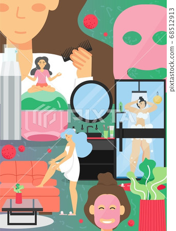 At-home skincare routine vector poster banner template 68512913