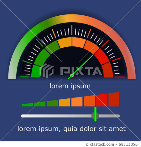 Meters Scale from green to red with arrow and scale. 68513056