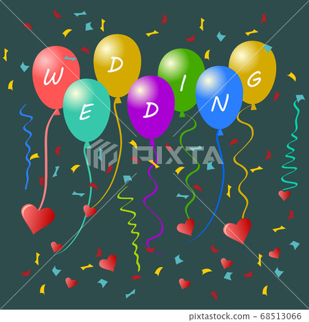 Happy Wedding Text On Balloons Vector Illustrator 插圖素材 圖庫