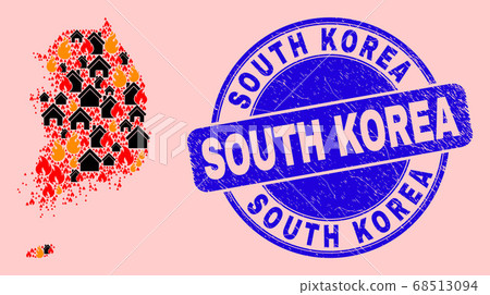 South Korea Map Mosaic of Fire and Properties and Textured South Korea Seal South Korea Map Mosaic of Fire and Properties and Textured South Korea Seal 68513094