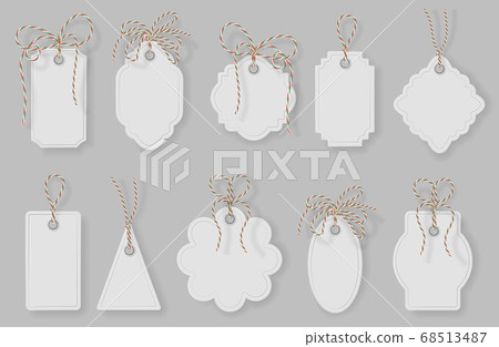 Gift tag label frame. Price tags with twine bows, various paper labels mockup, marking pricing sign realistic vector collection Gift tag label frame. Price tags with twine bows, various paper labels mockup, marking pricing sign realistic vector collection 68513487