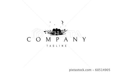 Vector logo on which an abstract image of a nest with eggs on the background of the moon and stars. Vector logo on which an abstract image of a nest with eggs on the background of the moon and stars. 68514905