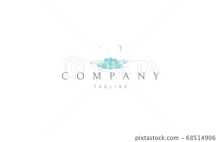 Vector color logo on which an abstract image of a nest with eggs on the background of the moon and stars. Vector color logo on which an abstract image of a nest with eggs on the background of the moon and stars. 68514906