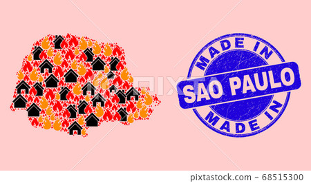 Parana State Map Collage of Flame and Realty and Scratched Made in Sao Paulo Seal 68515300