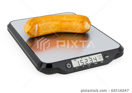 Kitchen Scales with Sausage. 3D rendering 68516847