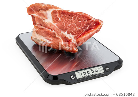 Kitchen Scales with Raw Pork. 3D rendering Kitchen Scales with Raw Pork. 3D rendering 68516848