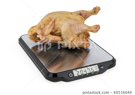 Kitchen Scales with Raw Chicken. 3D rendering Kitchen Scales with Raw Chicken. 3D rendering 68516849