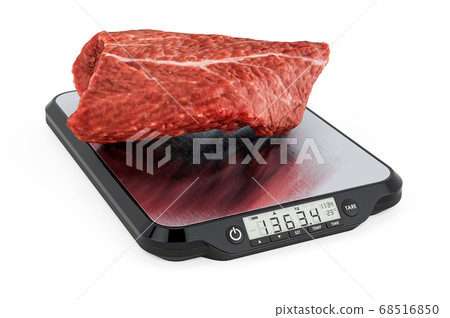 Kitchen Scales with Raw Beef. 3D rendering 68516850