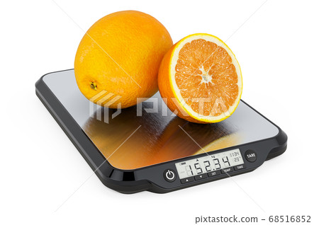 Kitchen Scales with Oranges. 3D rendering 68516852