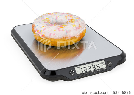 Kitchen Scales with Donut. 3D rendering 68516856