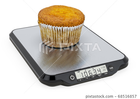 Kitchen Scales with Cupcake. 3D rendering Kitchen Scales with Cupcake. 3D rendering 68516857