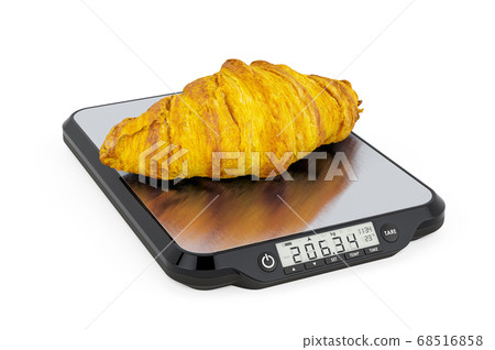 Kitchen Scales with Croissant. 3D rendering Kitchen Scales with Croissant. 3D rendering 68516858