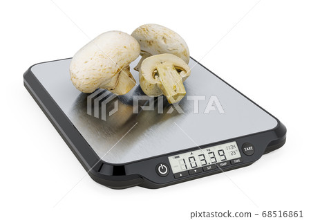 Kitchen Scales with Champignon Mushrooms. 3D Kitchen Scales with Champignon Mushrooms. 3D 68516861