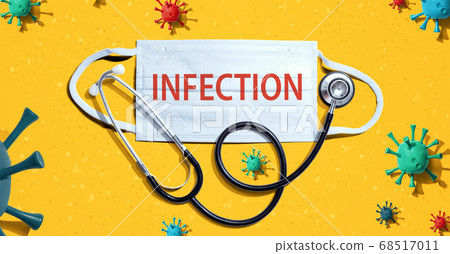 Infection theme with mask and stethoscope Infection theme with mask and stethoscope 68517011
