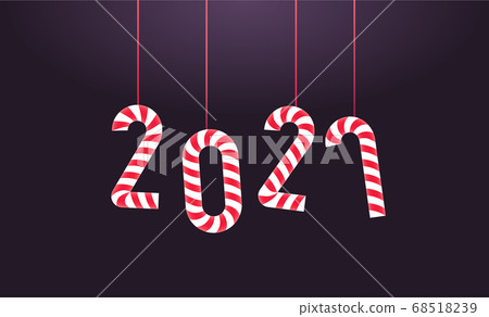 Happy new year greeting banner. Numbers hanging as candy canes Happy new year greeting banner. Numbers hanging as candy canes 68518239