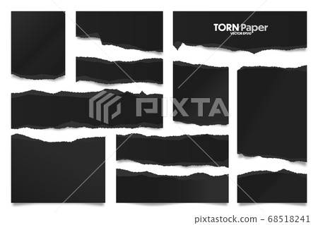 Ripped black paper strips. Realistic crumpled paper scraps with torn edges. Shreds of notebook pages 68518241