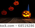 Halloween pumpkin head jack lantern on wooden background 68519286