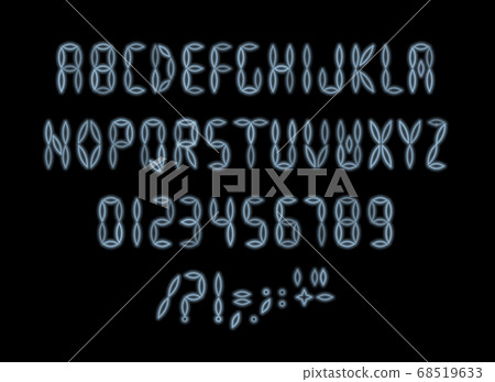 Digital font for led board, scoreboard, clock board. Typeset for electronic display. Infoboard letters, signs and numbers collection on black background. 68519633