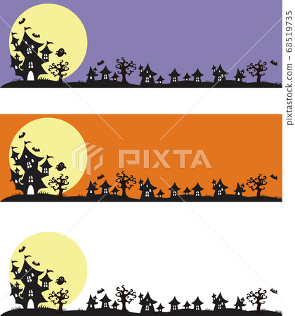 Halloween autumn ghost mansion town silhouette banner background set Halloween autumn ghost mansion town silhouette banner background set 68519735
