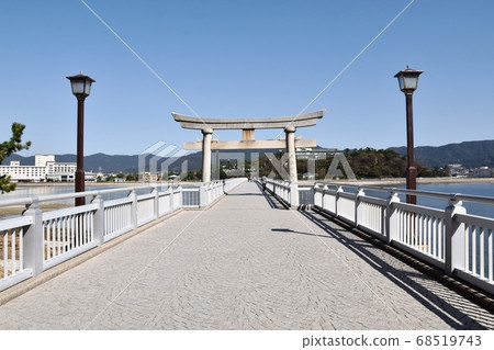 Takeshima Bridge with a torii gate in Gamagori 68519743