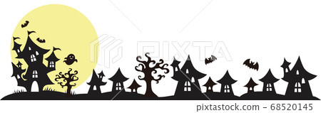Halloween autumn ghost mansion town silhouette banner frame background 68520145