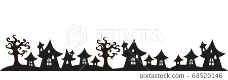 Halloween autumn ghost mansion town silhouette banner frame background 68520146
