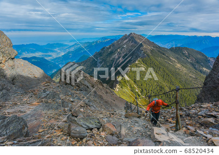 台灣百岳-玉山主峰 北峰 登山步道 碎石坡與東埔溪谷 台灣百岳-玉山主峰 北峰 登山步道 碎石坡與東埔溪谷 68520434