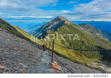 台灣百岳-玉山主峰 北峰 登山步道 碎石坡與東埔溪谷 台灣百岳-玉山主峰 北峰 登山步道 碎石坡與東埔溪谷 68520467
