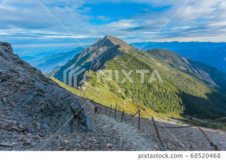 台灣百岳-玉山主峰 北峰 登山步道 碎石坡與東埔溪谷 台灣百岳-玉山主峰 北峰 登山步道 碎石坡與東埔溪谷 68520468