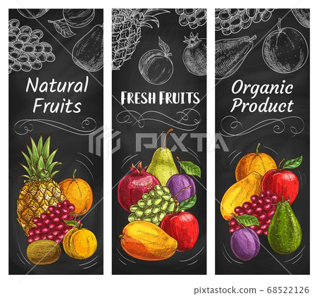 Fruits sketch banners, tropical farm market food 68522126