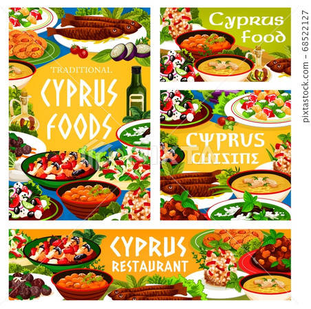 Cyprus food cuisine vector Cyprian meals posters 68522127