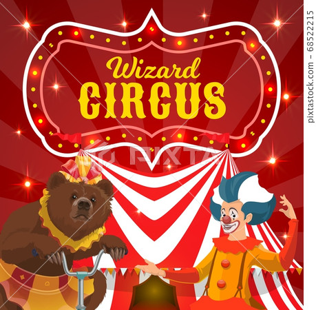 Circus performers poster clown and bear on bike 68522215