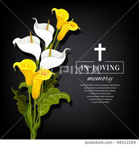Funeral vector card with calla flowers, sorrowful 68522269