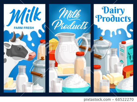Dairy food and milk farm products vector banners 68522270