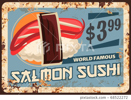 Salmon sushi rusty metal plate, Japanese cuisine Salmon sushi rusty metal plate, Japanese cuisine 68522272