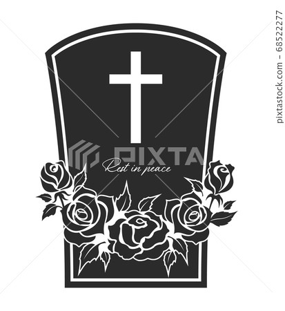 Funeral card, vector gravestone with rose flowers 68522277