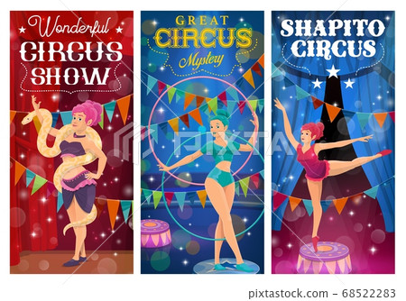 Circus performers, big top artists vector banners 68522283