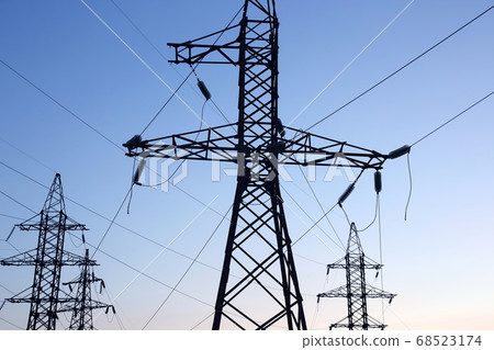 masts and wires on a background blue sky. 68523174
