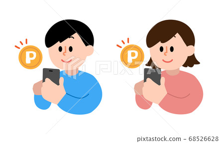 Men and women who accumulate points on smartphones (simple color) 68526628