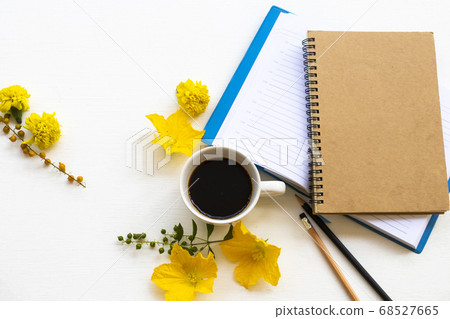 notebook planner for business work with hot coffee and yellow flower of lifestyle woman relax summer notebook planner for business work with hot coffee and yellow flower of lifestyle woman relax summer 68527665