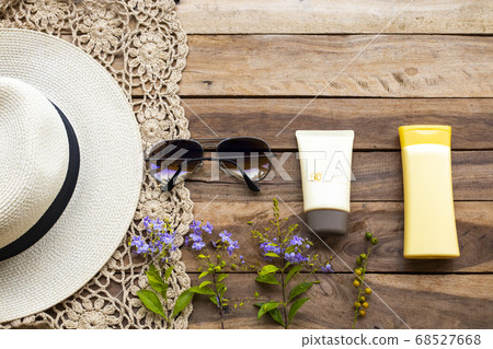 natural cosmetics for skin face sunscreen spf50 ,body lotion ,sunglasses ,crochet and hat of lifestyle woman natural cosmetics for skin face sunscreen spf50 ,body lotion ,sunglasses ,crochet and hat of lifestyle woman 68527668