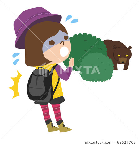 Illustration of a woman who encountered a wild bear while climbing. Illustration of a woman who encountered a wild bear while climbing. 68527703