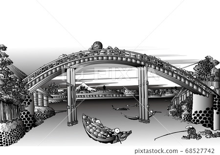 Katsushika Hokusai image Fukagawa Mannenbashi black and white white back 2 68527742