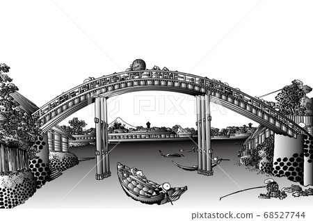 Katsushika Hokusai image Fukagawa Mannenbashi Black and white background 68527744