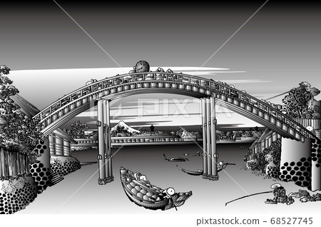 Katsushika Hokusai image Fukagawa Mannenbashi Black and white 68527745