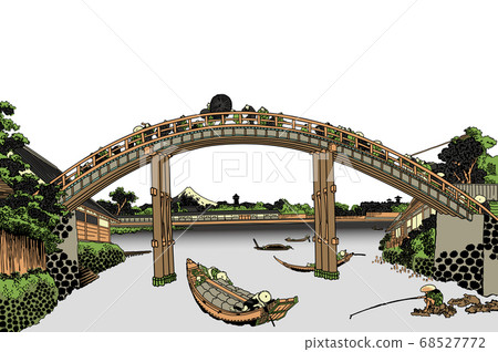 葛飾北齋圖像深川曼年橋2白色背景 68527772
